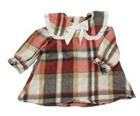 Hnědo-červeno-černé kostkované šaty s límečkem Shein