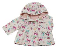 Bílá květovaná šusťáková jarní bunda s motýly a kapucí Nutmeg