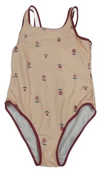 Pudrové jednodílné plavky s květinami George