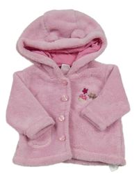 Růžová chlupatá propínací mikina s žaludem a kapucí Ergee