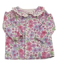 Růžová květovaná propínací mikina s límečkem Dunnes