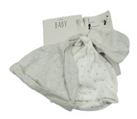 Nové - 3set - Bílá bavlněná čepice s hvězdami + světlešedá melírovaná + rukavičky George