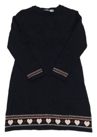 Tmavomodré svetrové šaty se vzorem a srdíčky Lupilu