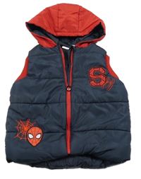 Tmavomodro-červená šusťáková zateplená vesta se Spidermanem a kapucí Marvel