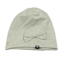 Světlešedá melírovaná čepice s kamínky a mašlí Topolino