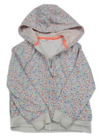 Bílo-růžovo-modrá květovaná propínací mikina s kapucí M&S