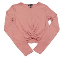 Starorůžové žebrované crop triko s uzlem New Look