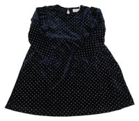 Tmavomodré puntíkaté sametové šaty Name it