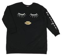 Černé teplákové šaty s řasami a ústy Lipsy London