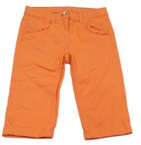 Oranžové plátěné capri kalhoty s volánky Alive