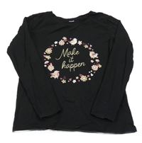 Černé triko s květinami a ptáčky Dopodopo