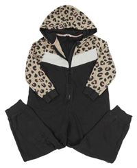 Antracitovo-béžovo-bílá tepláková kombinéza s leopardím vzorem a kapucí M&S
