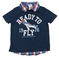 Tmavomodré tričko s letadlem a košilí C&A