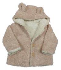 Růžová chlupatá zateplená propínací mikina s kapucí Matalan