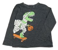 Černo-bílé pruhované triko s dinosaurem a dýní C&A