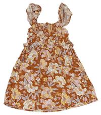 Hnědo-bílo-světlerůžové květované šaty Primark