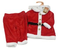 Nové - 2 set - červené sametové tepláky + červeno-bílý kabátek - Santa Primark