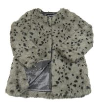 Šedá puntíkatá kožešinová podšitá bunda 