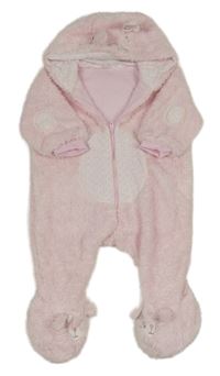 Světlerůžová chlupatá kombinéza s kapucí s králíkem F&F