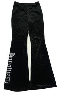 Černé sametové flare kalhoty s nápisem Shein