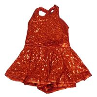 Červený flitrový kraťasový overal se sukní 