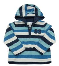 Modro-bílo-tmavomodrá pruhovaná fleecová mikina s číslem a kapucí C&A