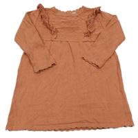 Broskvové pletené šaty s volánky Tu