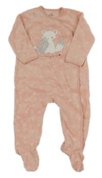 Světlerůžový sametový overal se srdíčky a liškou C&A