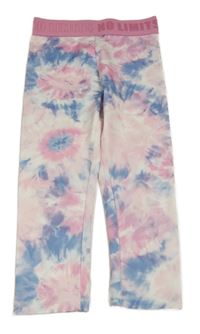 Růžovo-bílo-modré batikované sportovní crop legíny Primark