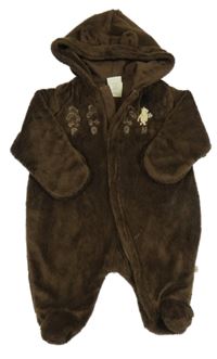 Hnědá chlupatá podšitá kombinéza s medvědem a kapucí Disney