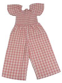 Růžovo-bílý kostkovaný kalhotový overal Primark