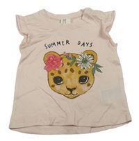 Světlerůžové tričko s gepardem a nápisem H&M