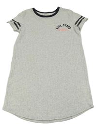 Šedé žebrované šaty s nápisem H&M