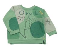 Zeleno-béžová mikina s kočičkou a nápisy M&S