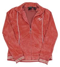 Růžová sametová propínací mikina s písmeny 