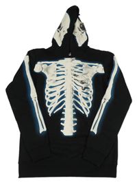 Černo-bílo-modrá mikina s kostrou a kapucí Chapter young