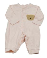 Růžový žebrovaný overal s medvídkem 