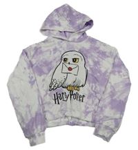 Lila-bílá batikovaná crop mikina s Hedvikou a kapucí C&A