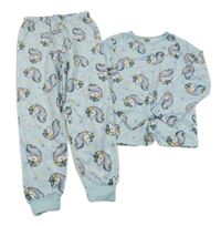 Světlemodré plyšové pyžamo s jednorožci Primark