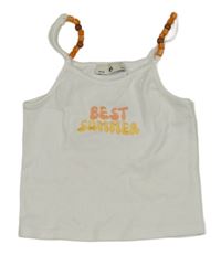 Bílý žebrovaný crop top s nápisem a korálky C&A