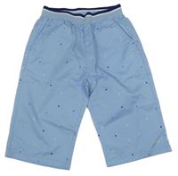 Světlemodré plátěné kraťasy s obrázky a úpletovým pasem 