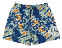 Tmavomodro-tyrkysovo-oranžové vzorované plážové kraťasy s nápisem H&M