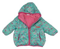 Modro-růžová květovaná šusťáková zimní bunda s kapucí Liegelind