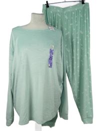 Nové - Dámské mátové kytičkované plyšové pyžamo Primark 