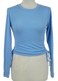 Dámské světlemodré žebrované crop triko se stahováním Zara 