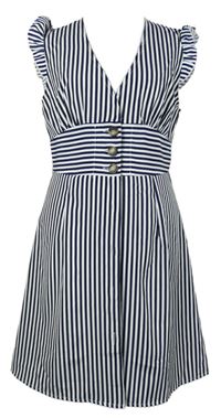 Dámské tmavomodro-bílé pruhované košilové šaty 