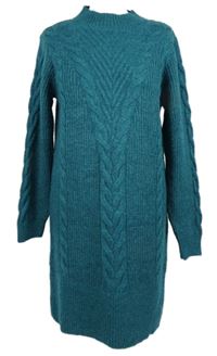 Dámské petrolejové vzorované svetrové šaty M&Co