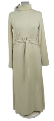 Nové - Dámské smetanové žebrované dlouhé šaty s páskem F&F