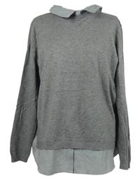 Dámský šedý svetr s halenkovou vsadkou ET Vous 