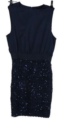 Dámské tmavomodré šaty s flitrovou sukní AX 